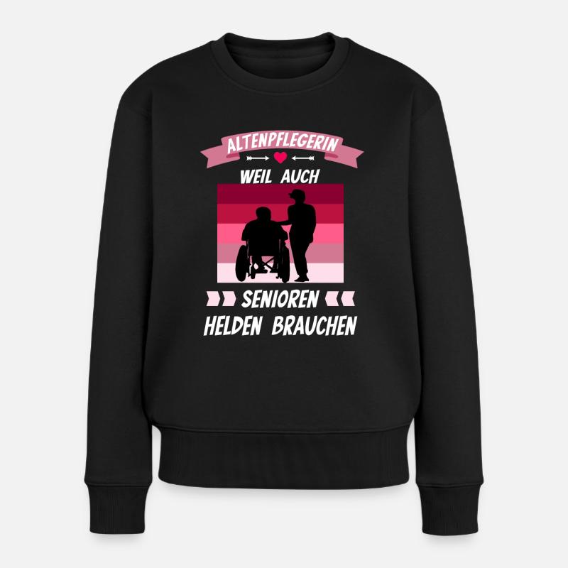 Altenpflegerin weil auch Senioren Helden brauchen - Frauen Premium Bio Pullover - Schwarz