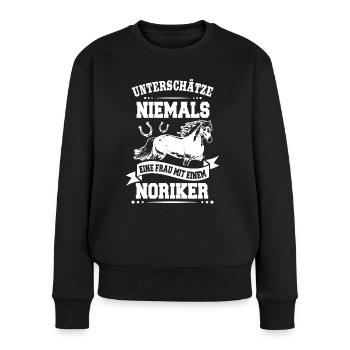 Reiterin Frau Noriker Pferd Reiten - Frauen Premium Bio Pullover - Schwarz - Vorne - Julia (174cm)