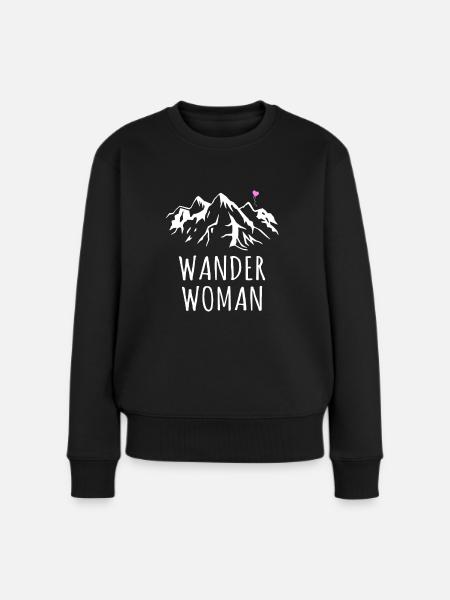 WANDER WOMAN - Berge Wandern HERZ Spruch Geschenk - Frauen Premium Bio Pullover - Schwarz