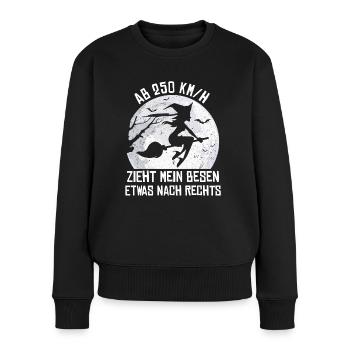 Hexe Ab 250 km zieht mein Besen etwas nach rechts - Frauen Premium Bio Pullover - Schwarz - Vorne - Julia (174cm)