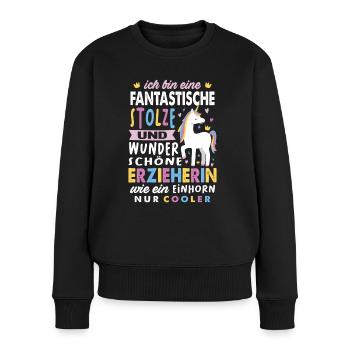 Erzieherin Einhorn Pädagogin Kindergärtnerin - Frauen Premium Bio Pullover - Schwarz - Vorne - Julia (174cm)
