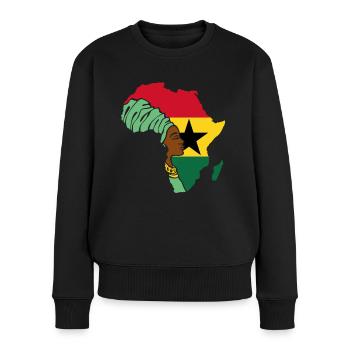 Ghana Afrikanische Frau Flagge Afrika Karte - Frauen Premium Bio Pullover - Schwarz - Vorne - Julia (174cm)
