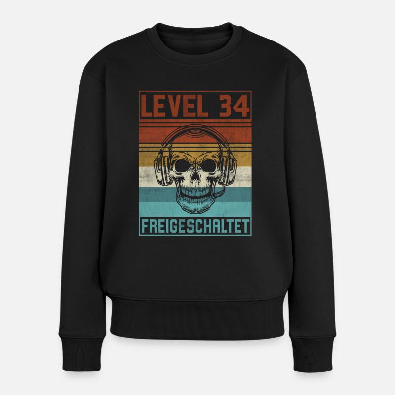 34. Geburtstag Gamer Level 34 Jahre - Frauen Premium Bio Pullover - Schwarz