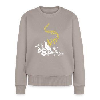 Musiknoten Niedlicher singender Vogel - Frauen Premium Bio Pullover - Taupe - Vorne - Julia (174cm)