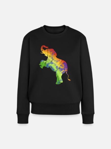 Regenbogen Batik Elephant Elefant - Frauen Premium Bio Pullover - Schwarz
