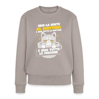 Café du chat du matin - Pull Premium bio Femme - taupe - Devant - Julia (174cm)