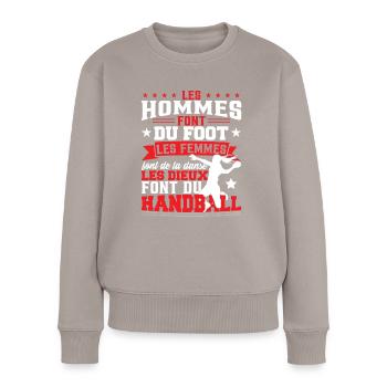 Handball Femmes Humour Hand Entraîneur - Pull Premium bio Femme - taupe - Devant - Julia (174cm)