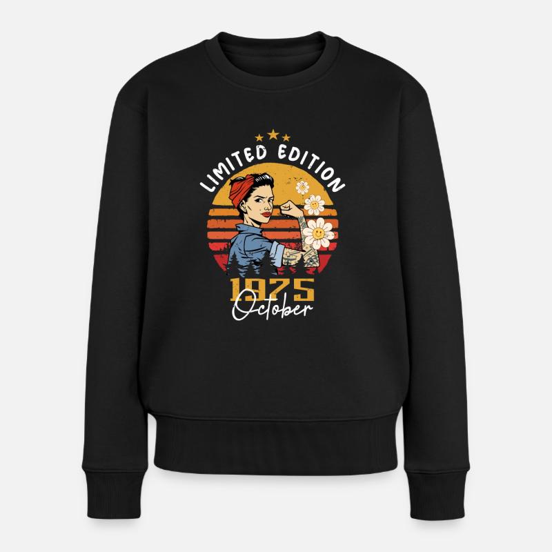 Oktober 1975 geboren | October 1975 - Frauen Premium Bio Pullover - Schwarz
