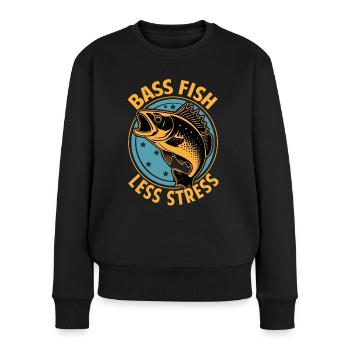 Bassfischen, weniger Stress - Frauen Premium Bio Pullover - Schwarz - Vorne - Julia (174cm)