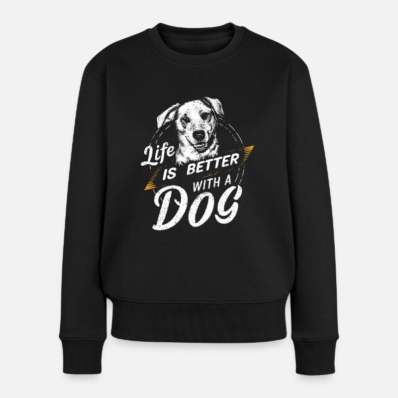 Das Leben mit Hund ist besser / Hundeliebhaber - Frauen Premium Bio Pullover - Schwarz