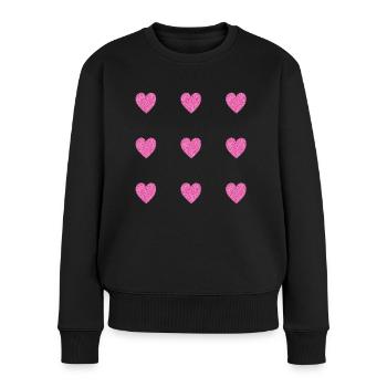 pinke glitzernde herzen herz muster - Frauen Premium Bio Pullover - Schwarz - Vorne - Julia (174cm)