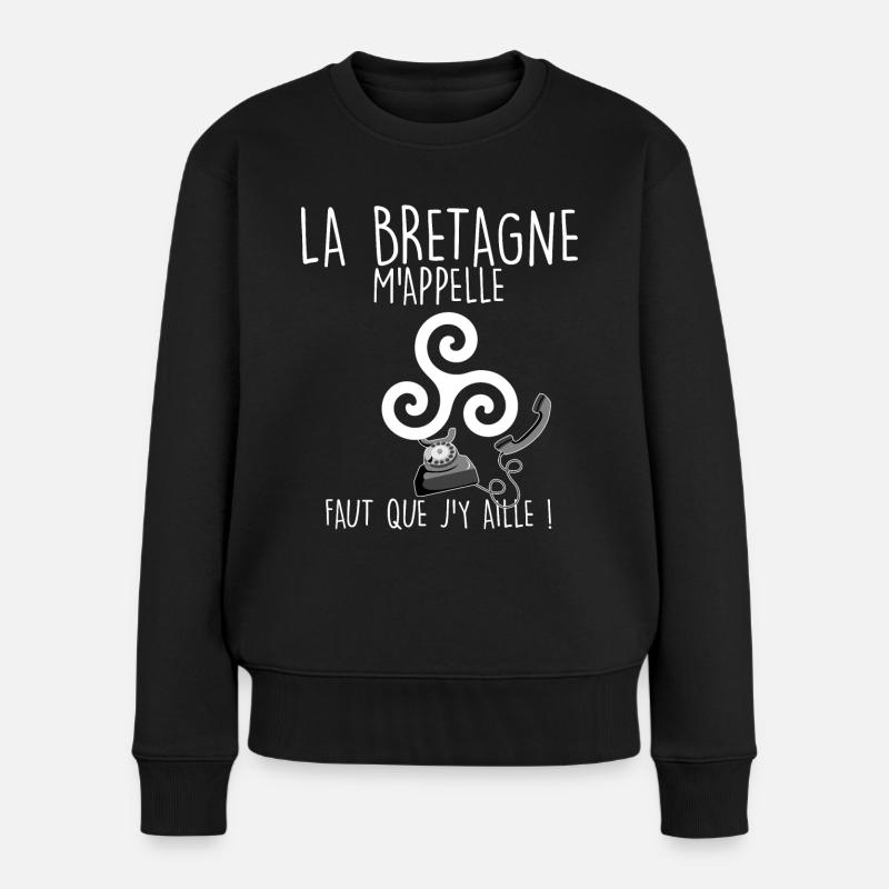 Bretagne Citation Téléphone Marrant - Pull Premium bio Femme - noir