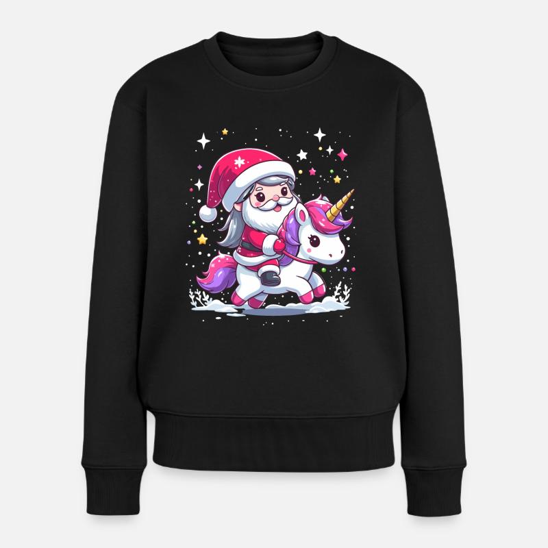 Weihnachtsmann und Einhorn - Frauen Premium Bio Pullover - Schwarz