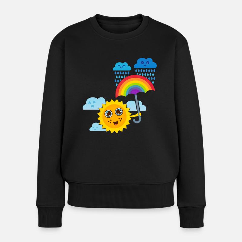 Sonne & Regenbogen-Schirm - Frauen Premium Bio Pullover - Schwarz