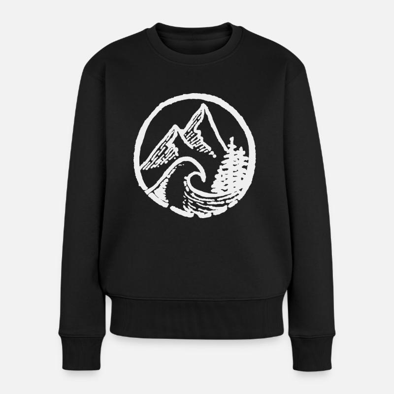 Logo Berge, Wald & Welle - Frauen Premium Bio Pullover - Schwarz