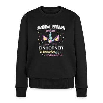 Handball Handballer Handballspieler Einhorn Spruch - Frauen Premium Bio Pullover - Schwarz - Vorne - Julia (174cm)