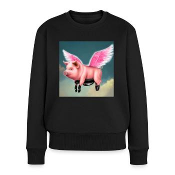 Fliegendes Schwein - Frauen Premium Bio Pullover - Schwarz - Vorne - Julia (174cm)