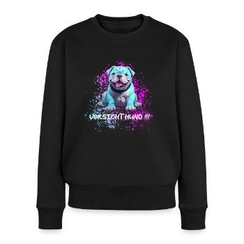 Vorsicht Hund Süßer Blauer Hund ist Fröhlich - Frauen Premium Bio Pullover - Schwarz - Vorne - Julia (174cm)
