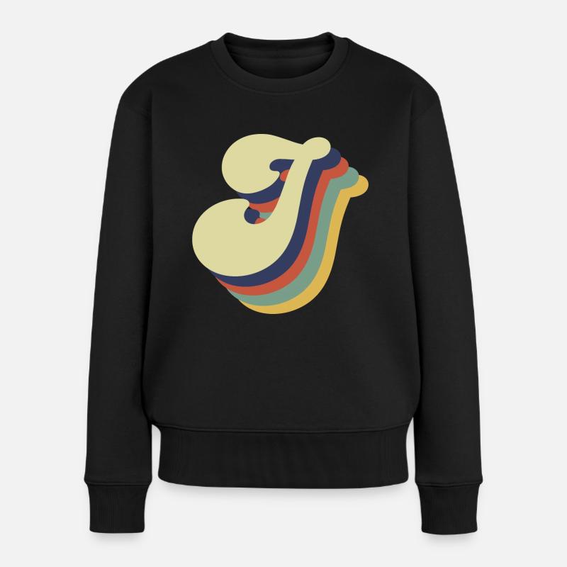 Retro J Buchstabe - Frauen Premium Bio Pullover - Schwarz
