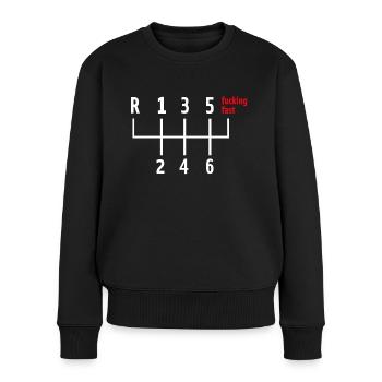 Shirt Geschenk Gangschaltung fucking fast - Frauen Premium Bio Pullover - Schwarz - Vorne - Julia (174cm)