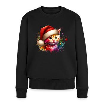 Chat de Noël - Pull Premium bio Femme - noir - Devant - Julia (174cm)