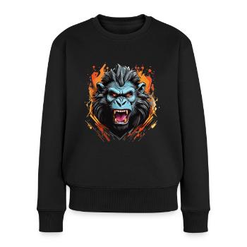 wütender Pavian mit langen Zähnen - Frauen Premium Bio Pullover - Schwarz - Vorne - Julia (174cm)