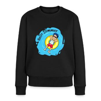 Hallo Sommer und Sonne - Frauen Premium Bio Pullover - Schwarz - Vorne - Julia (174cm)
