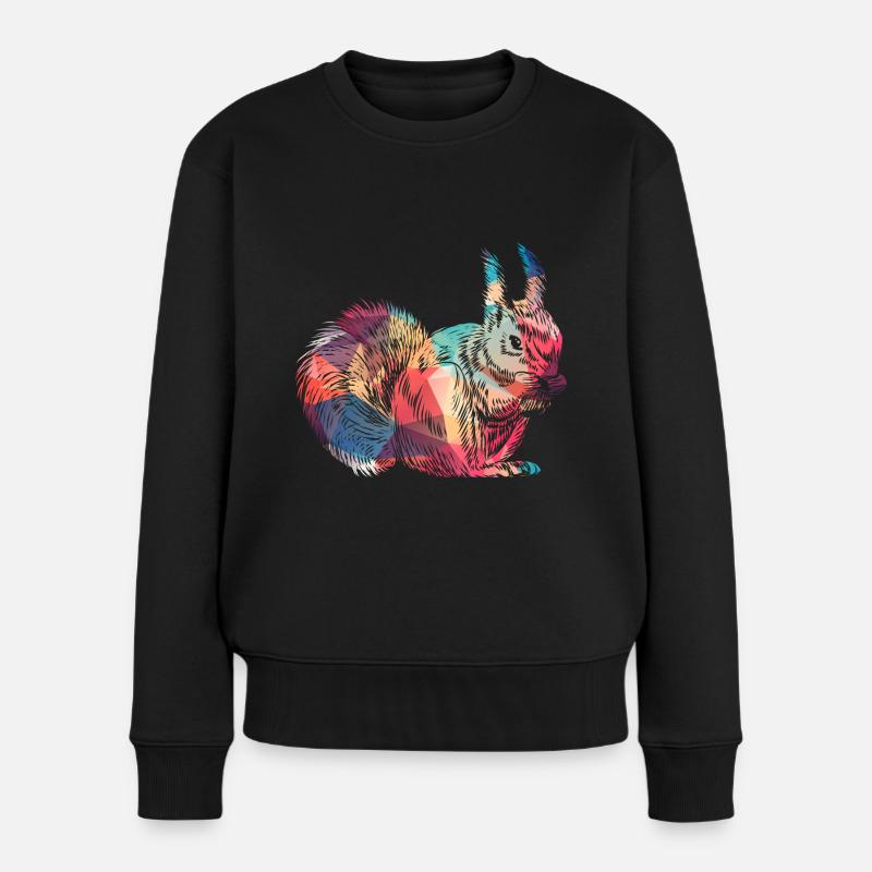 Bunte Eichhörnchen Kunst Retro Nagetier - Frauen Premium Bio Pullover - Schwarz