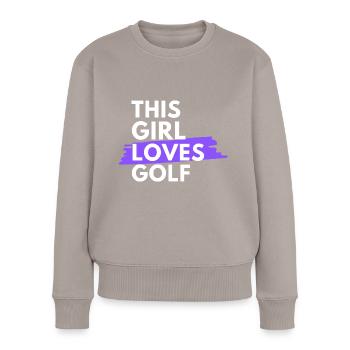 Dieses Mädchen liebt Golf. - Frauen Premium Bio Pullover - Taupe - Vorne - Julia (174cm)