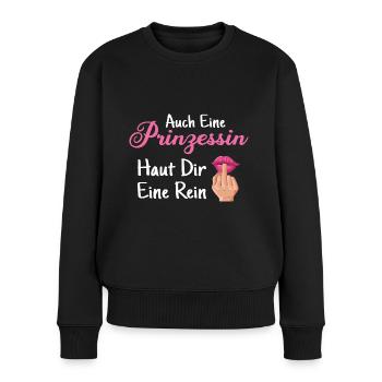 Auch eine Prinzessin haut dir eine rein Drama - Frauen Premium Bio Pullover - Schwarz - Vorne - Julia (174cm)