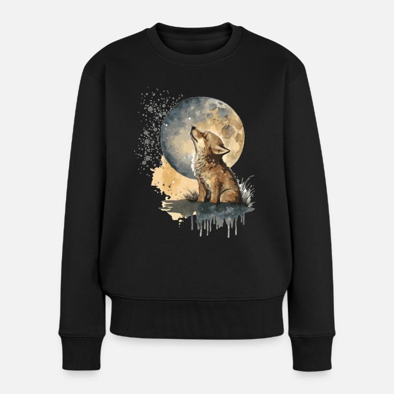 Cub Scout heult den Mond an - Frauen Premium Bio Pullover - Schwarz