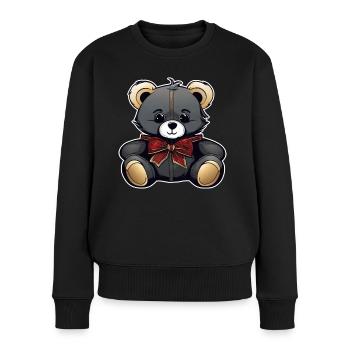 Niedlicher Teddy Bär mit Schleife - Frauen Premium Bio Pullover - Schwarz - Vorne - Julia (174cm)