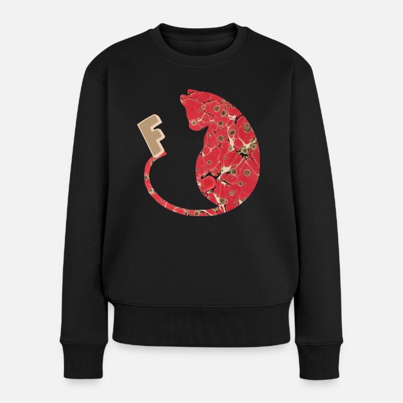 buchstabe f mit katze e 245 - Frauen Premium Bio Pullover - Schwarz