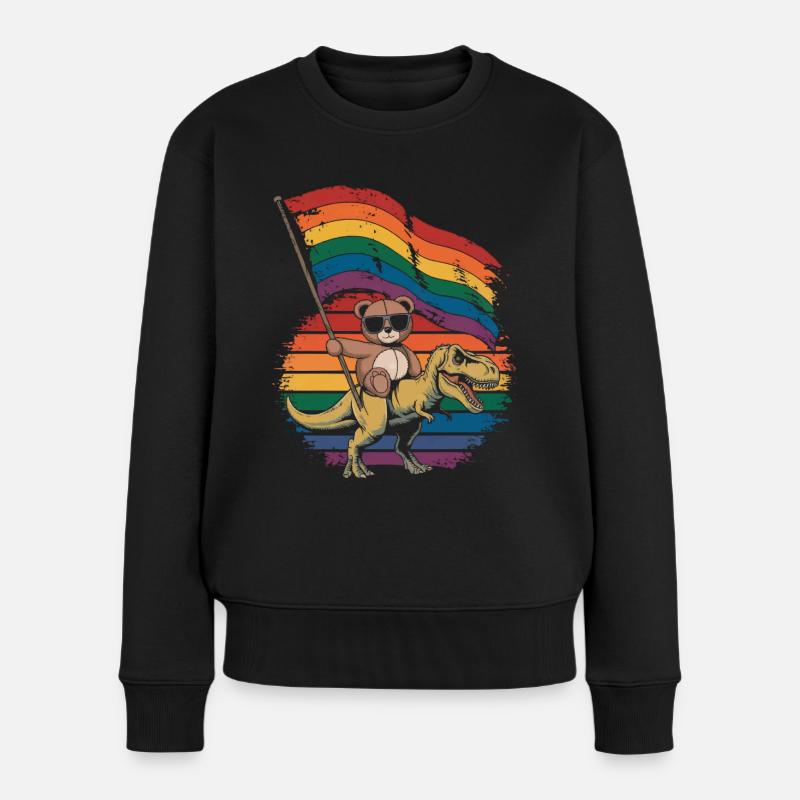 Teddy Bear Rides Dinosaur LGBTQ Rainbow Banner - Pull Premium bio Femme - noir