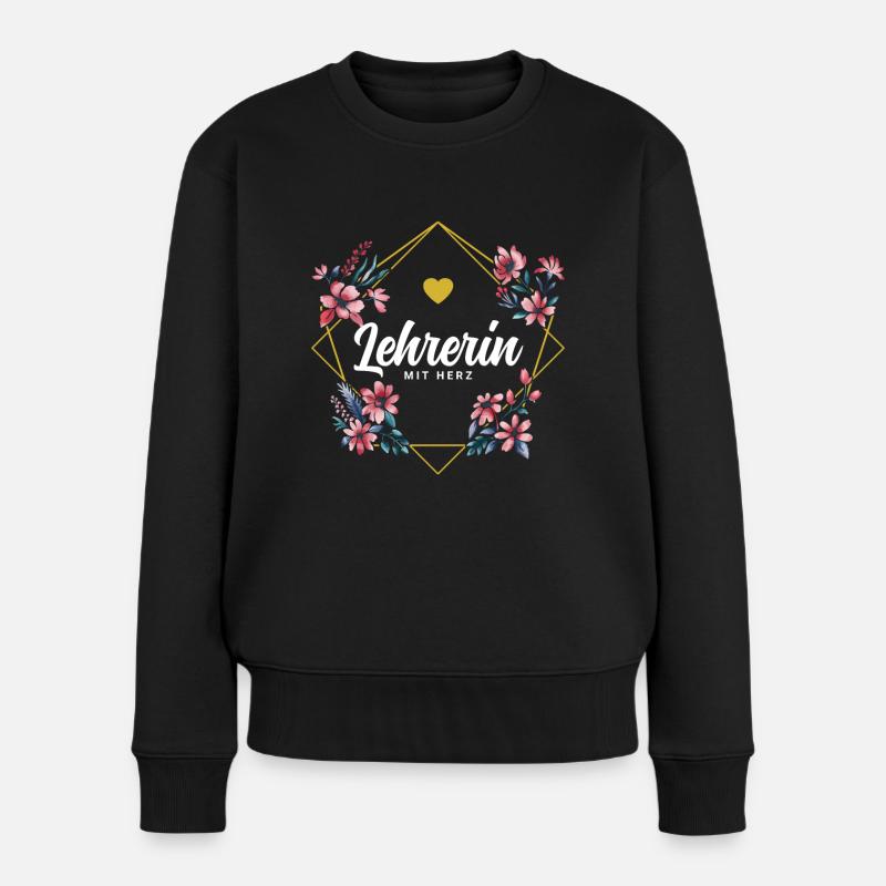 Lehrerin mit Herz - Frauen Premium Bio Pullover - Schwarz