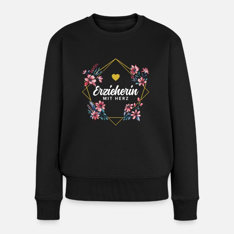 Erzieherin mit Herz - Frauen Premium Bio Pullover - Schwarz