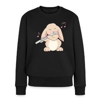 Joueur de flûte de lapin mignon, Kawaii Lop Eared abbitR - Pull Premium bio Femme - noir - Devant - Julia (174cm)