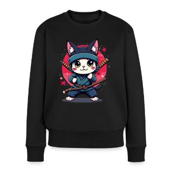 Japanische Kawaii Ninja Katze - Frauen Premium Bio Pullover - Schwarz - Vorne - Julia (174cm)