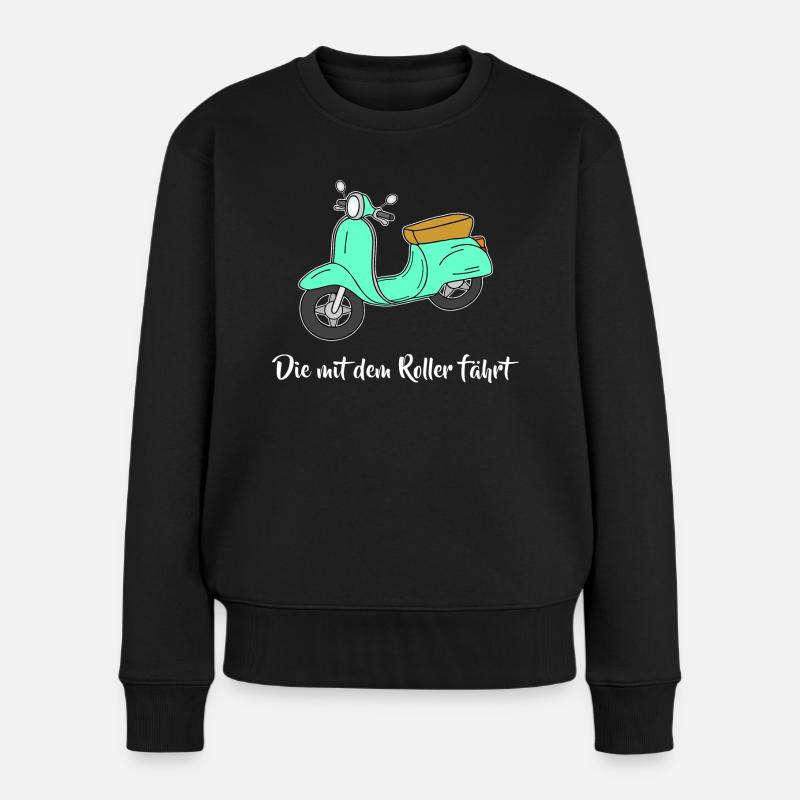 Retro - Die mit dem Roller fährt - Frauen Premium Bio Pullover - Schwarz