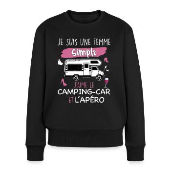 Camping-car femme apero cadeau humour - Pull Premium bio Femme - noir - Devant - Julia (174cm)