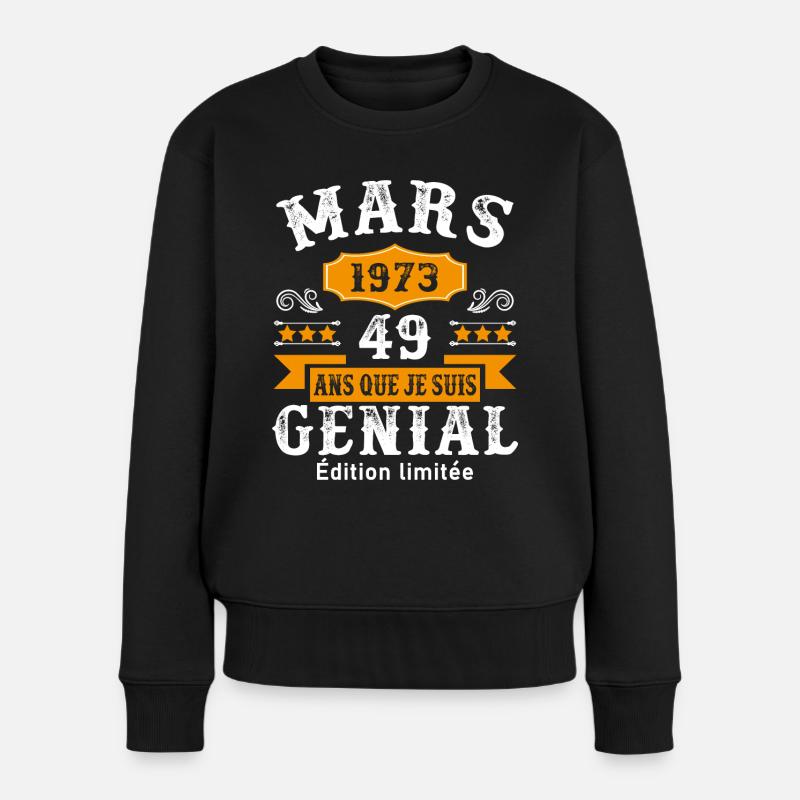 49 Ans Anniversaire Vintage Né(e) en Mars 1973 - Pull Premium bio Femme - noir