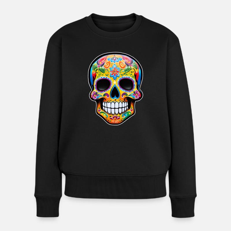 Crâne de Dia de los Muertos - Pull Premium bio Femme - noir