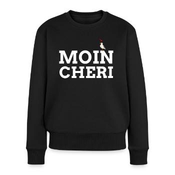 Moin Cherie | Moin Liebe Nordsee Ostsee lustig - Frauen Premium Bio Pullover - Schwarz - Vorne - Julia (174cm)