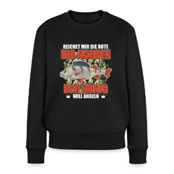 Geschenk für Angler Geschenkidee Angler Spruch FUN - Frauen Premium Bio Pullover - Schwarz - Vorne - Julia (174cm)