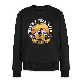 Berge und Bier darum bin ich hier Geschenk Wandern - Frauen Premium Bio Pullover - Schwarz - Vorne - Julia (174cm)