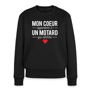 Mon coeur appartient à un motard qui déchire moto - Pull Premium bio Femme - noir - Devant - Julia (174cm)