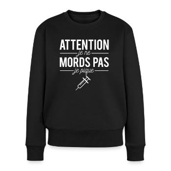 Je ne mords pas je pique humour infirmière - Pull Premium bio Femme - noir - Devant - Julia (174cm)