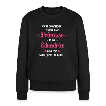 C'est Compliqué princesse et être Éducatrice - Pull Premium bio Femme - noir - Devant - Julia (174cm)