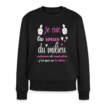 je suis la sœur du milieu autonome et coopérative - Pull Premium bio Femme - noir - Devant - Julia (174cm)