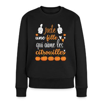 Juste une fille qui aime les citrouilles - Pull Premium bio Femme - noir - Devant - Julia (174cm)